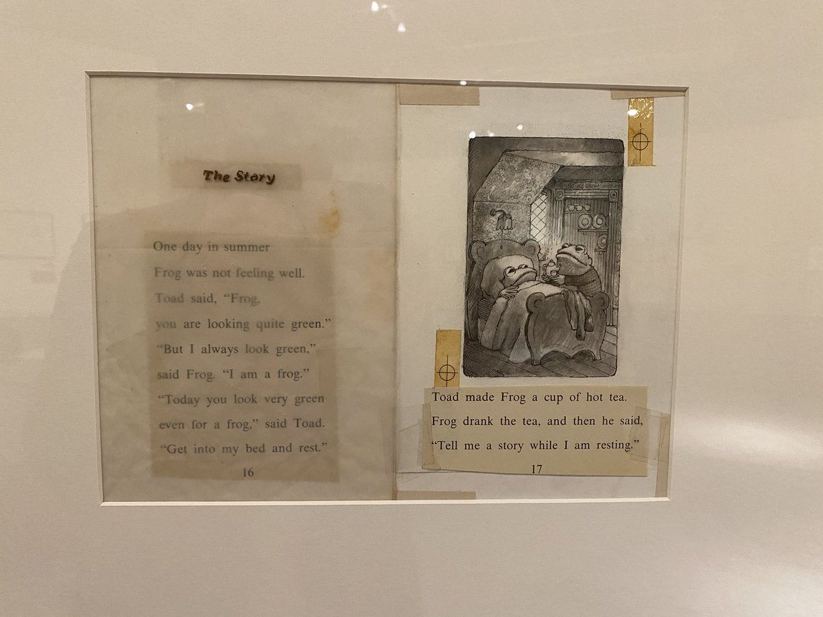 kirbykinkle's tweet photo. @frogandtoadbook here’s me taking the picture of my phone case next to the original print at the Arnold Lobel exhibit in 2021🙂🐸 https://t.co/tBom6QKBQS