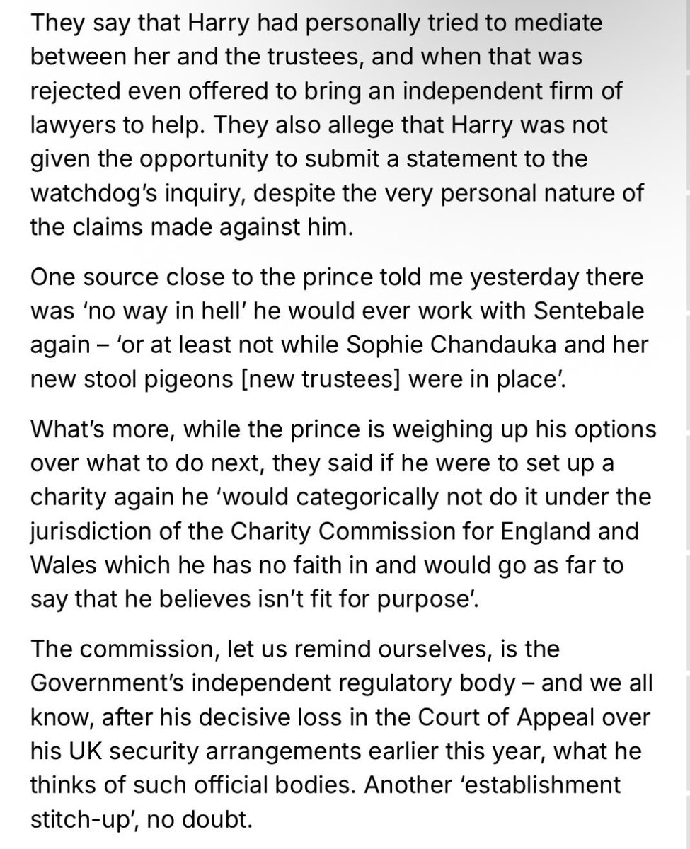 The Boy & The Girl Child Fallacy (@1nvisikids) on Twitter photo Prince Harry referring to the trustees of <a href="/Sentebale/">@Sentebale</a> as
“stool pigeons” and accusing
<a href="/ChtyCommission/">Charity Commission</a> of being “unfit for purpose”
should have <a href="/WeAreInvictus/">Invictus Games Foundation 💛🖤</a> running for cover. He is beyond the pale right now. Prince Harry referring to the trustees of <a href="/Sentebale/">@Sentebale</a> as
“stool pigeons” and accusing
<a href="/ChtyCommission/">Charity Commission</a> of being “unfit for purpose”
should have <a href="/WeAreInvictus/">Invictus Games Foundation 💛🖤</a> running for cover. He is beyond the pale right now.