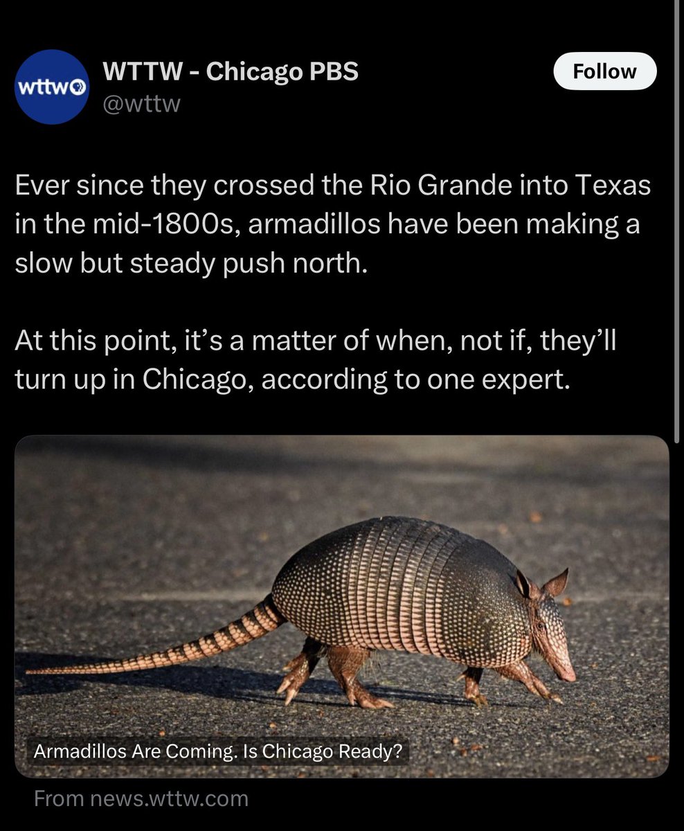 Once the federal government defunds @Wttw how will we know if armadillos migrated north?