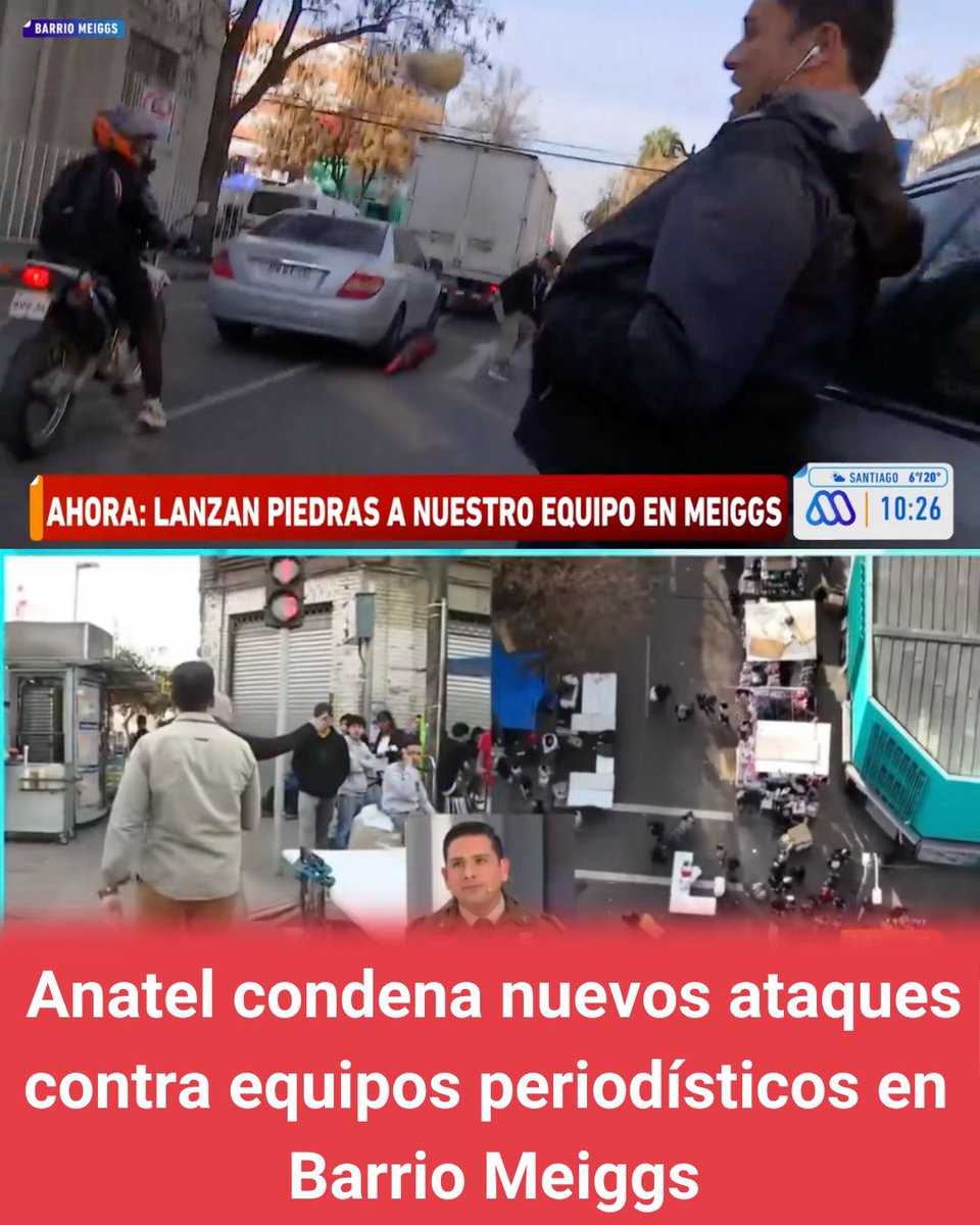 Condenamos el violento ataque a equipos de prensa de Mega y Canal 13 en Meiggs.

No podemos normalizar estas agresiones, exigimos medidas urgentes para proteger el periodismo.

📰 Declaración completa: anatel.cl/anatel-condena…