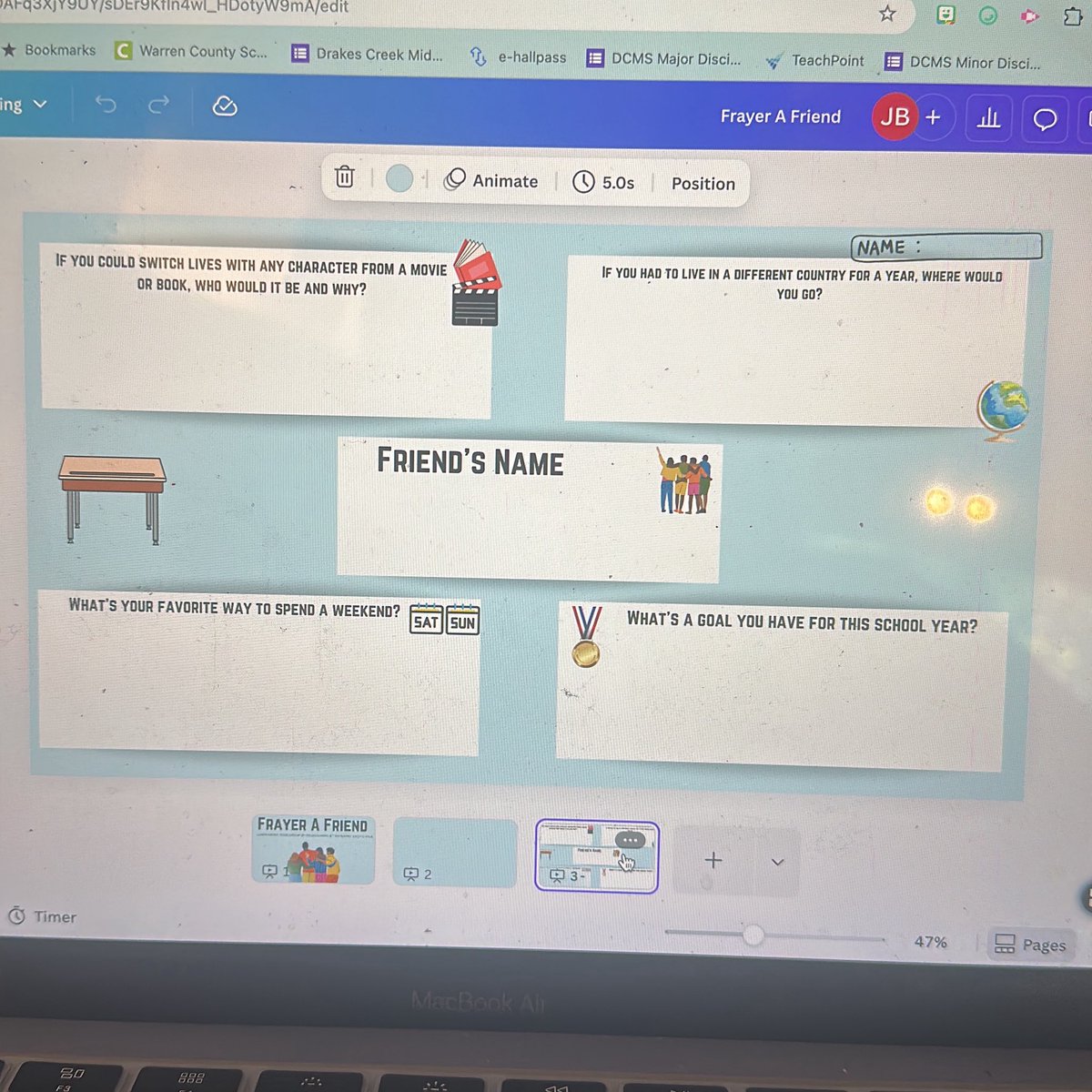 First Day of School of Activity was Eduprotocols Frayer a Friend!  It was great getting to know each other!