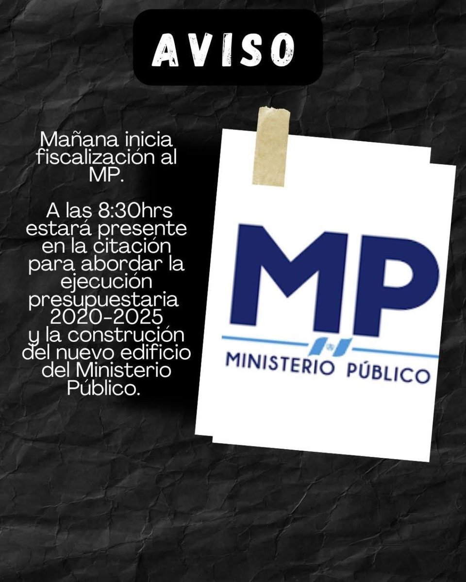 Muchos me habían consultado respecto a cuando iba a fiscalizar al Ministerio Público, bueno mañana jueves 7 de agosto a las 8:30hrs, estará en la citación el MP, para abordar entre temas, su ejecución presupuestaria y la construcción de una nueva torre administrativa.