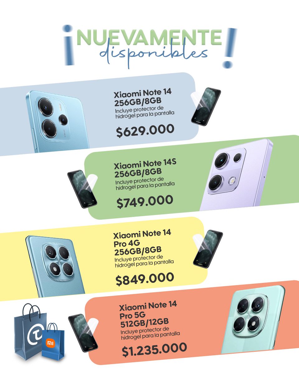 TcnocenterC's tweet image. 📢 ¡Atención amantes de la tecnología!
En Tcnocenter tenemos de regreso los potentes Xiaomi Note 14 en todas sus versiones, desde $629.000.
#Tcnocenter #XiaomiNote14 #Promoción #Celulares #NuevamenteDisponibles