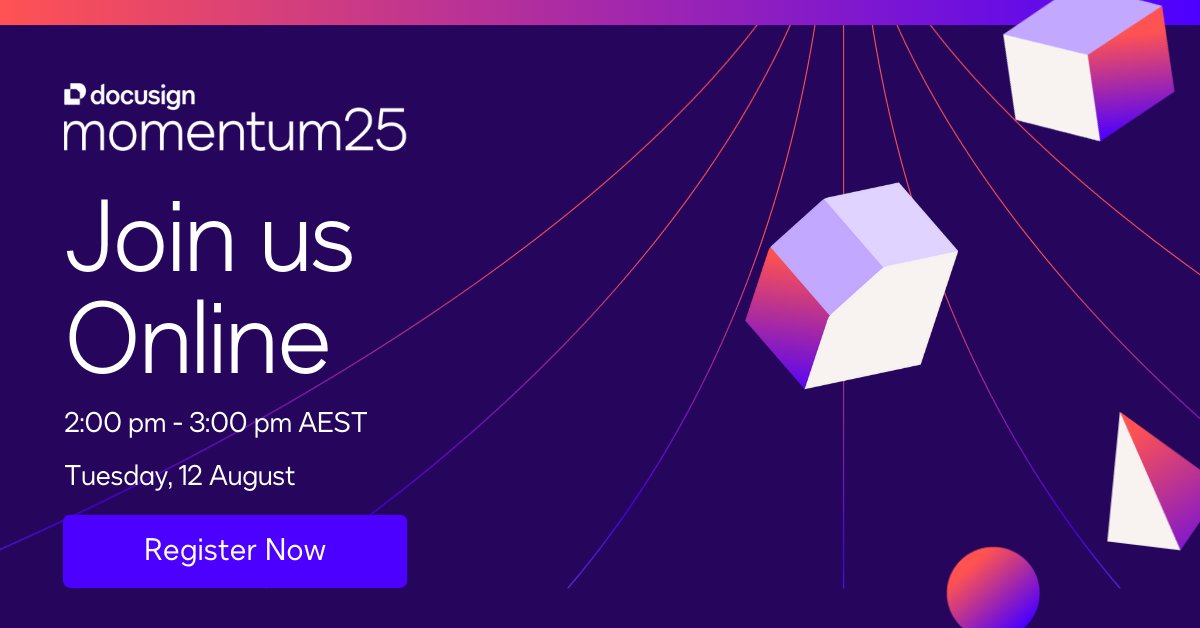 Momentum is back and Sydney is the stage! 🎉 

If you can't make it in person this year, you can join us online and hear from leaders across the region on how you can transform your business and unlock new opportunities with Docusign IAM.

Register now: ow.ly/k3kG50WAsJ0