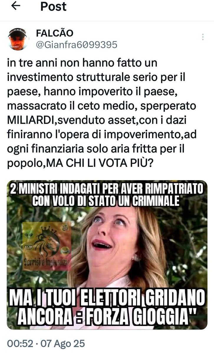 <a href="/pbecchi/">Paolo Becchi</a>
<a href="/MaurizioMicelli/">Brucerò per autocombustione</a>
<a href="/AlessandroFusi9/">Alessandro Fusillo</a>
<a href="/GiorgiaMeloni/">Giorgia Meloni</a>
<a href="/___Anna22/">Anna 🎯⚡</a>
<a href="/matteosalvinimi/">Matteo Salvini</a>
<a href="/LegaSalvini/">Lega - Salvini Premier</a>
<a href="/GiorgiaSalvagn1/">Giorgia Salvagni</a>
<a href="/Antonio_Tajani/">Antonio Tajani</a>
<a href="/AugustoSinagra/">sinagraa@tin.it</a>
<a href="/AlfBianchi/">Alf Bianchi</a>
<a href="/GfveGianfra/">Prof. Avv. Gianfrancesco Vecchio</a>
<a href="/BegalliSabrina/">sabrina begalli</a>
<a href="/mifree72/">Mario Improta</a>
<a href="/AlbertoContri/">Alberto Contri</a>
<a href="/Adriano72197026/">Adriano Valente</a>
<a href="/MarianoAmici/">Mariano Amici - Medico</a>
<a href="/barbarab1974/">Dr. Barbara Balanzoni 🇷🇺</a>
<a href="/ADA79991318/">ADA ❤️</a>