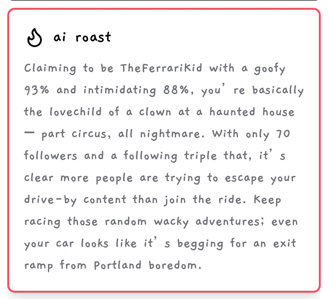TheFerrarikid13's tweet photo. I definitely agree with the Goofy part 🤪 but unapproachable? 🤔that just doesn't seem right! 😱
No one should ever be intimated by me! 😊
I'm always down for meeting new people and making friends!😃😃
#PleaseToMeetYouImTheFerrariKid😁 #Adventures #oomfmap
#GoofBall #Friendship https://t.co/20ka3prpsZ