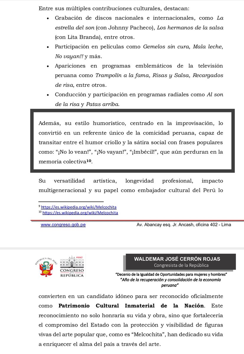 Carlos Villarreal (@kikesitovh) on Twitter photo En su PL para declarar a Melcochita como Patrimonio Cultural de la Nación, el congresista <a href="/waldemar_cerron/">Waldemar Cerrón Rojas</a> sostiene que la palabra "imbécil" (que popularizó el cómico), "perdura en la memoria colectiva", entre otras frases En su PL para declarar a Melcochita como Patrimonio Cultural de la Nación, el congresista <a href="/waldemar_cerron/">Waldemar Cerrón Rojas</a> sostiene que la palabra "imbécil" (que popularizó el cómico), "perdura en la memoria colectiva", entre otras frases