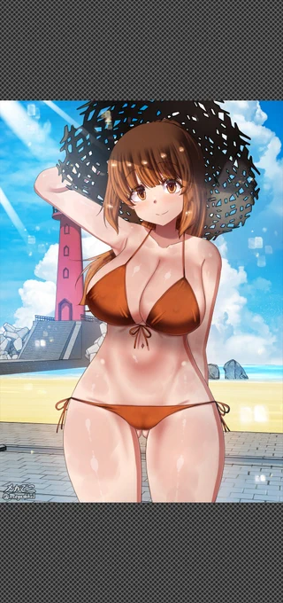 海のポニ子ちゃん Ponytail girl at beach.