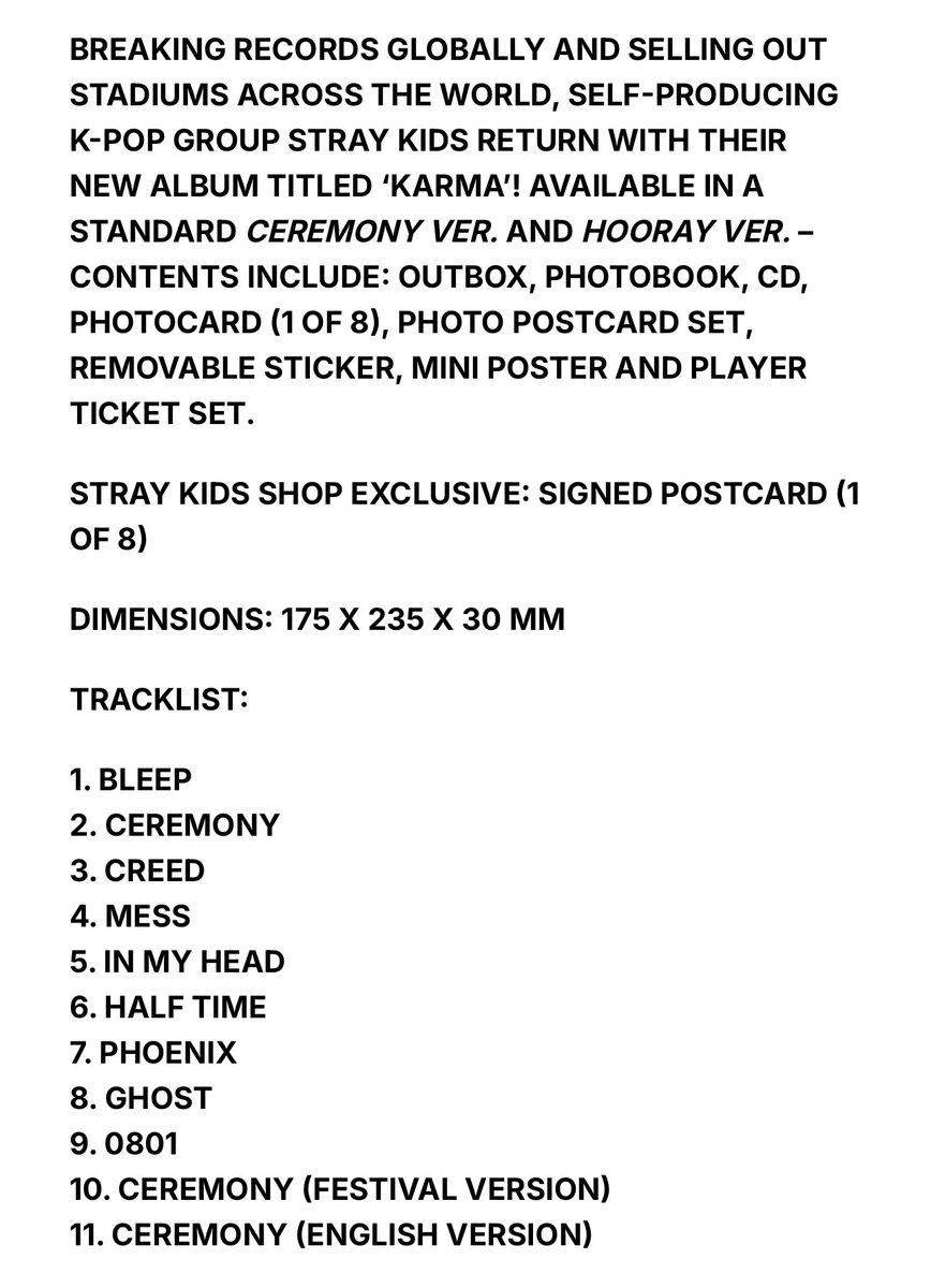 🥇🌀KARMA CB GIVEAWAY🌀🥇

👑WINNER GETS: SEALED SIGNED KARMA ALBUM (CEREMONY VER) !!

📝TO ENTER: 
✔️Must be following
✔️Like and RT
✔️Comment how and when you found/got into skz!! (winner will be selected randomly not based off this) 

🌎OPEN WW 

⏰ENDS 08/21 @ 11:00 PM CT