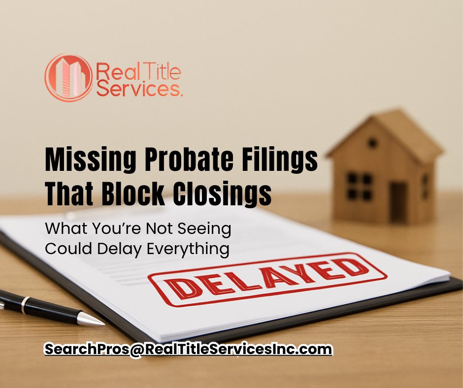 RealTitleServ's tweet image. Think the property’s clear to close?
Not if a missing probate filing leaves out an heir.

Real Title Services uncovers overlooked probate records before they derail your deal.

📩SearchPros@RealTitleServicesInc.com
#TitleSearch #ProbateIssues #RealEstateLaw #MissingProbateRecords