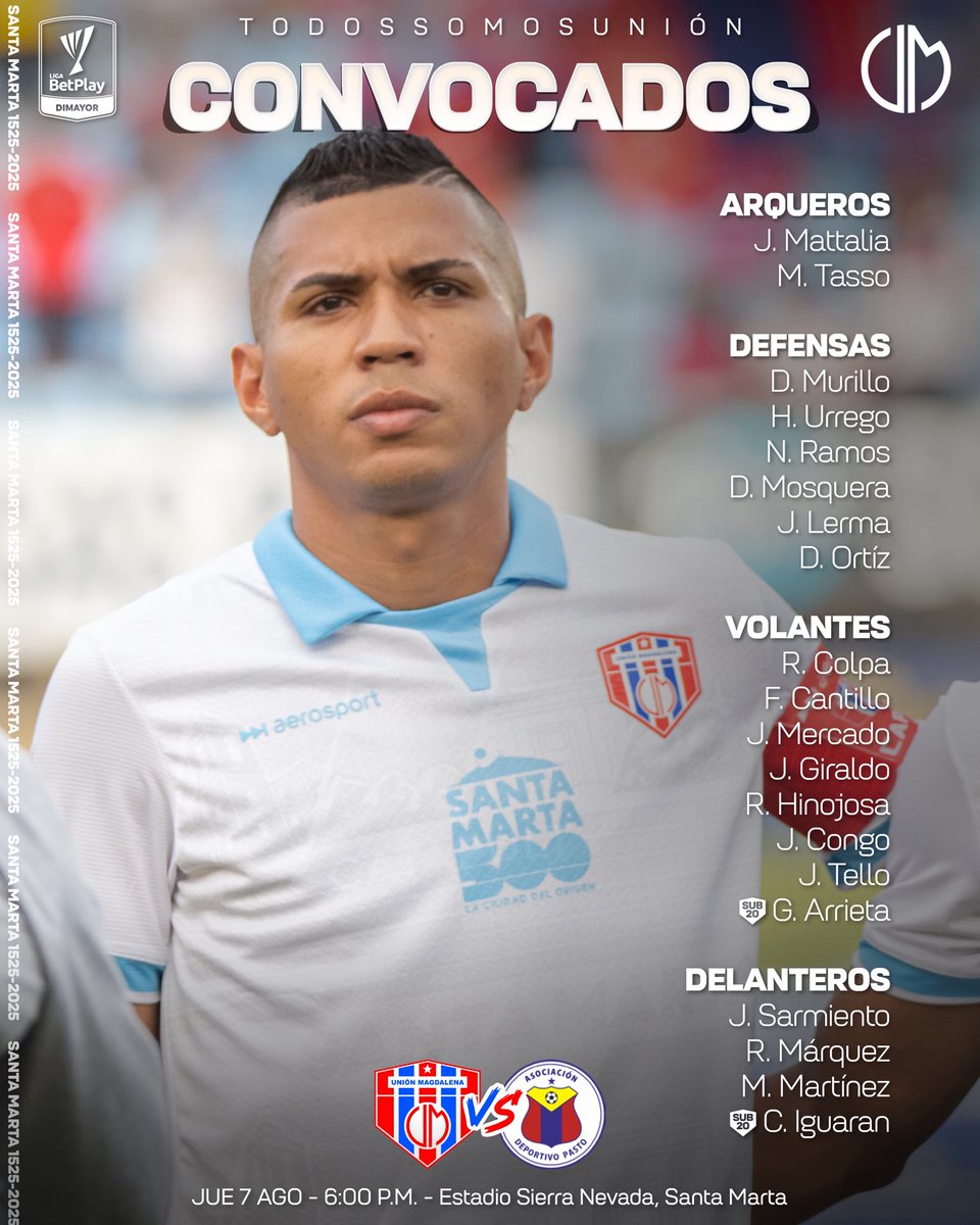 ¡Nómina de convocados! 🏟️🔵🔴💪🏻

Estos son los jugadores convocados por el profesor Carlos Silva para recibir a Pasto en el Sierra Nevada. ⚽️

#UnionMagdalena #TodosSomosUnión