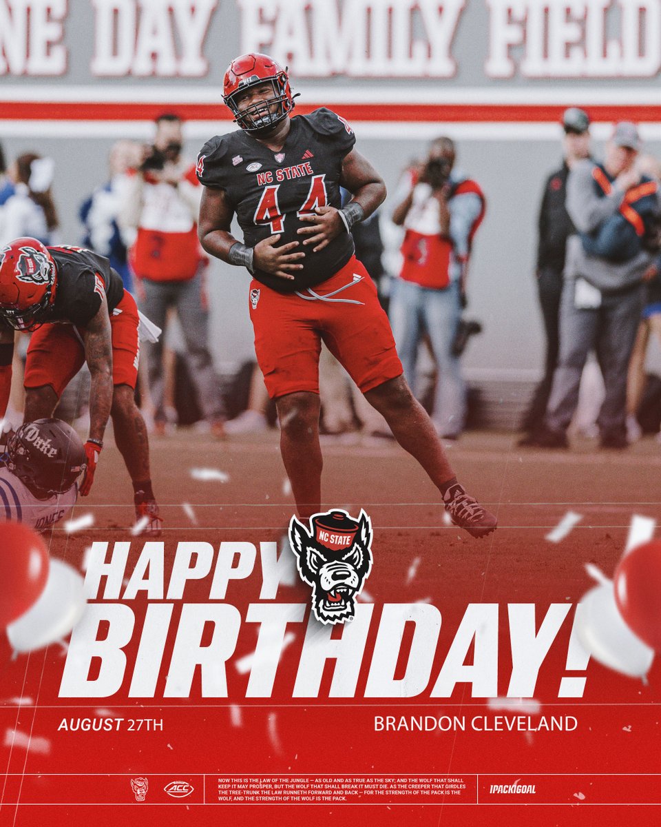 NC State Football (@packfootball) on Twitter photo Happy Birthday, <a href="/brandonvibes25/">Brandon Cleveland</a> !!
#1Pack1Goal Happy Birthday, <a href="/brandonvibes25/">Brandon Cleveland</a> !!
#1Pack1Goal