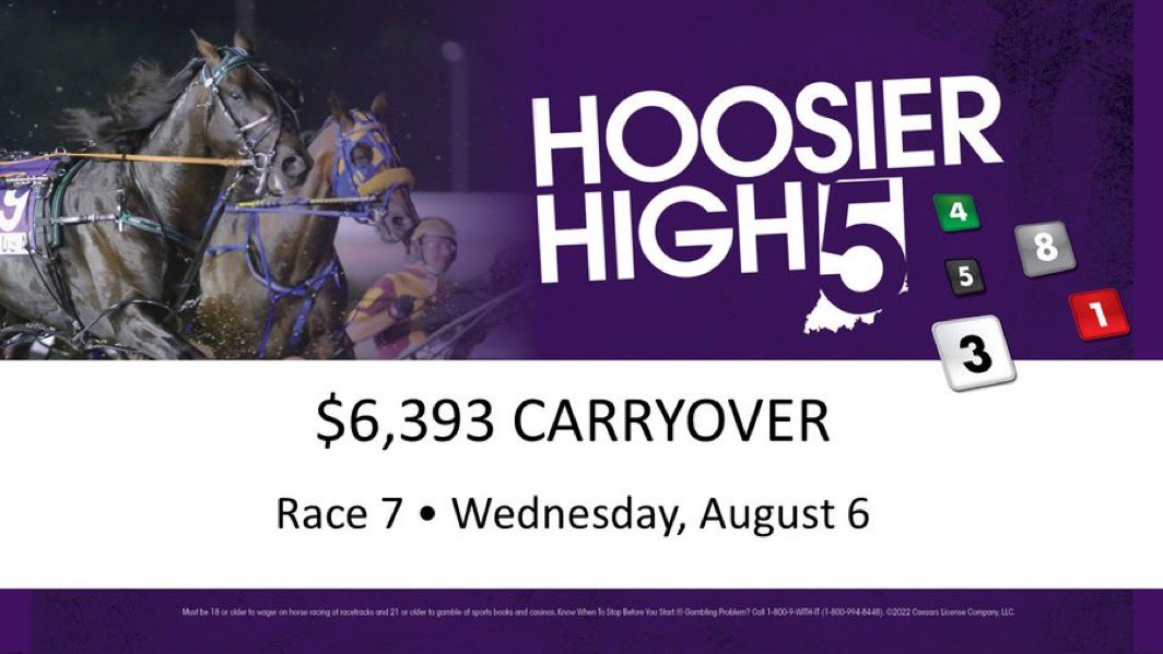 Don’t forget we have a NICE carryover into Race 7 tonight at Hoosier on a wager with a low 12% takeout on new money! 

You won’t find a better spot to take a shot!