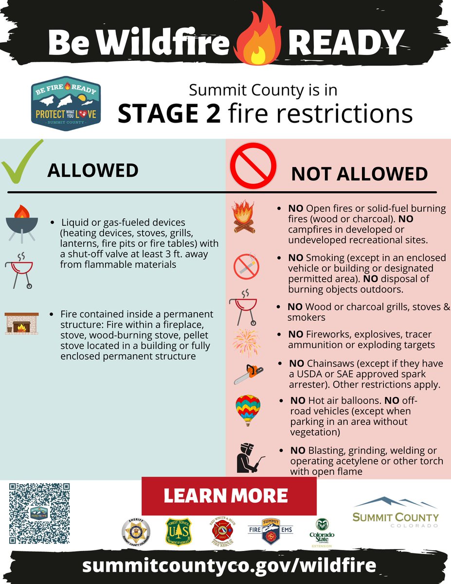 Stage 2 fire restrictions starting on Friday, August 8 across all of Summit County so no outdoor fires! friscogov.com/homepage-news/…