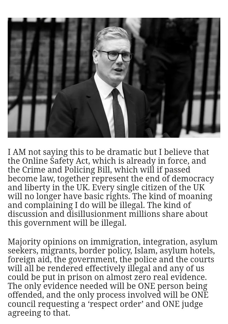 Starmer’s two steps to dictatorship
Three people can put you away, with no due process and no legal rights pertaining to you, because you offended their ideas, identity or politics.
As bad as the Online Safety Act is, it’s not the thing that creates absolute tyranny. The Crime