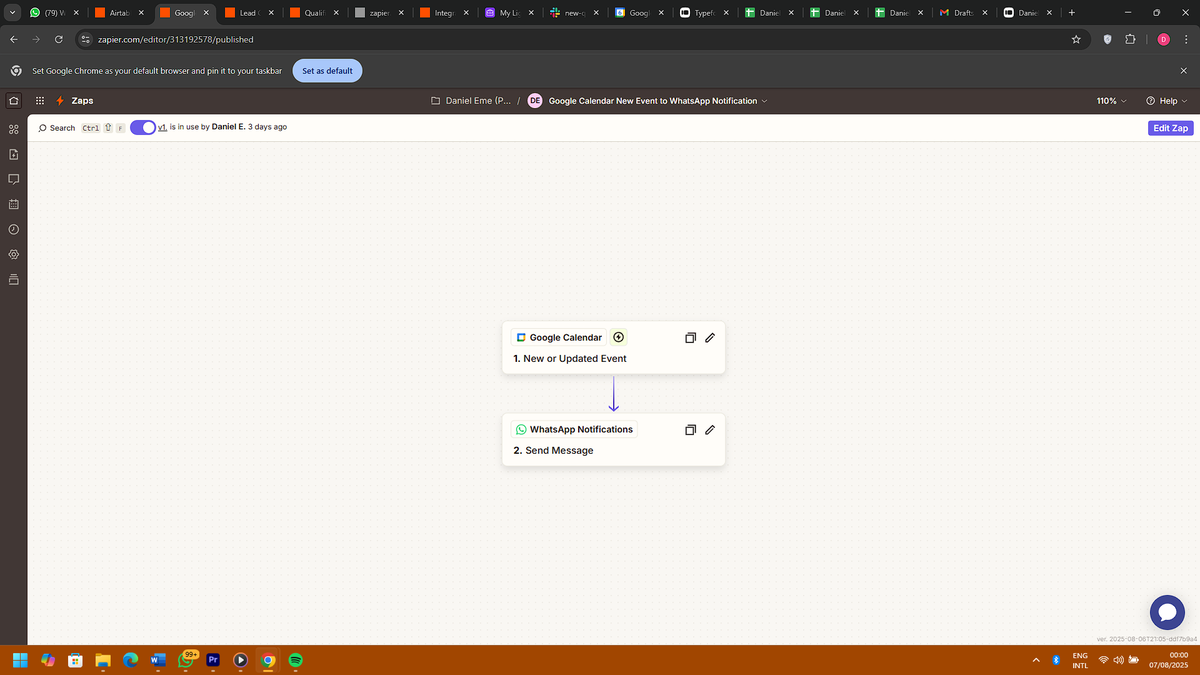danisdavez's tweet photo. Just built my first Zaps! Getting a notification on Slack for a new lead submission in my Airtable Lightweight CRM. Getting a WhatsApp notification when any new event is added to my Google Calendar! @AutomatedbyPam 
#Zapier #Automation #NoCode #Productivity https://t.co/2hpeVZ9dwi