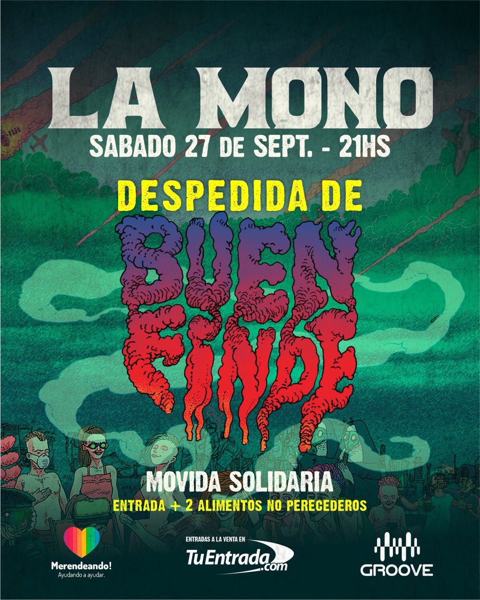 En octubre entramos al estudio a grabar cuarto disco de mi banda <a href="/LaMonoTrio/">LaMono</a> pero antes despedimos “Buen Finde” en <a href="/PalermoGroove/">GROOVE Oficial</a> y juntamos alimentos para Merendeando!
Entradas en:
tuentrada.com/eventos/detall…
Se agradece difusión!