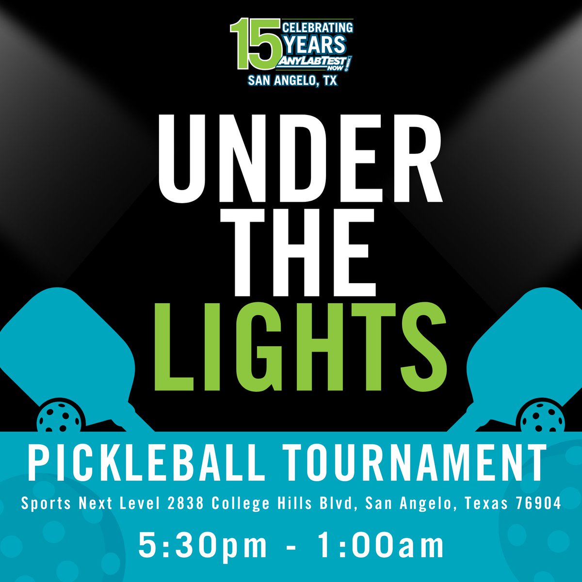 AnyLabTestSJT's tweet image. Don&apos;t forget to register for the Any Lab Test Now Pickleball tournament at Next Level, Saturday August 9th 5:30pm-1am.

sportsnextlevel.com/under-the-ligh…

#Pickleballtournament #AnyLabTestNowSanAngelo #15yearsstrong #Underthelights #August9th