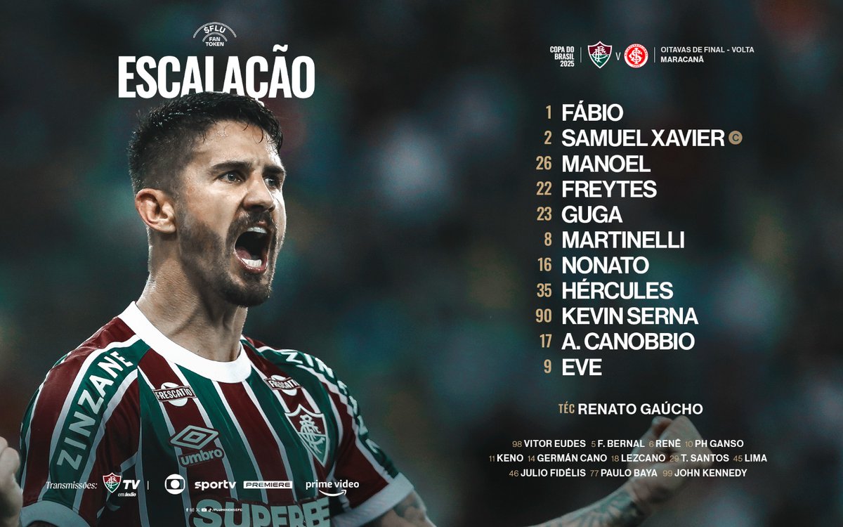 FluminenseFC's tweet photo. O #TimeDeGuerreiros está escalado para a partida contra o Internacional. PELA CLASSIFICAÇÃO, TRICOLOR! 🇭🇺 https://t.co/xAffDncGNO
