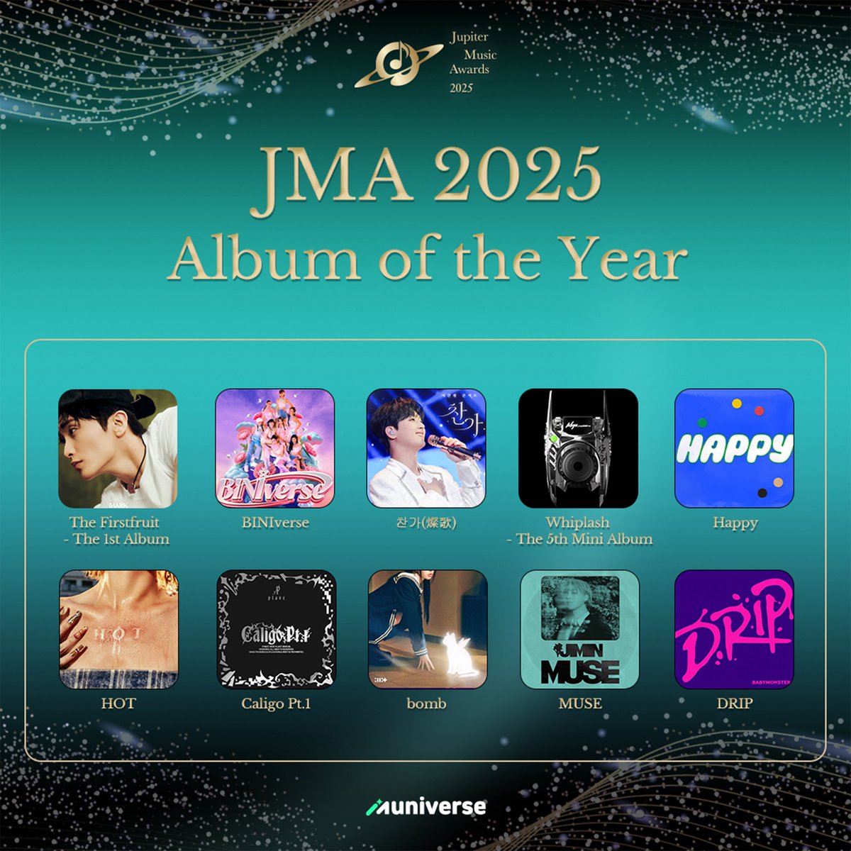 Jimin’s MUSE has been named a final nominee for ‘Album of the Year’ at the 2025 Jupiter Music Awards

CONGRATULATIONS JIMIN