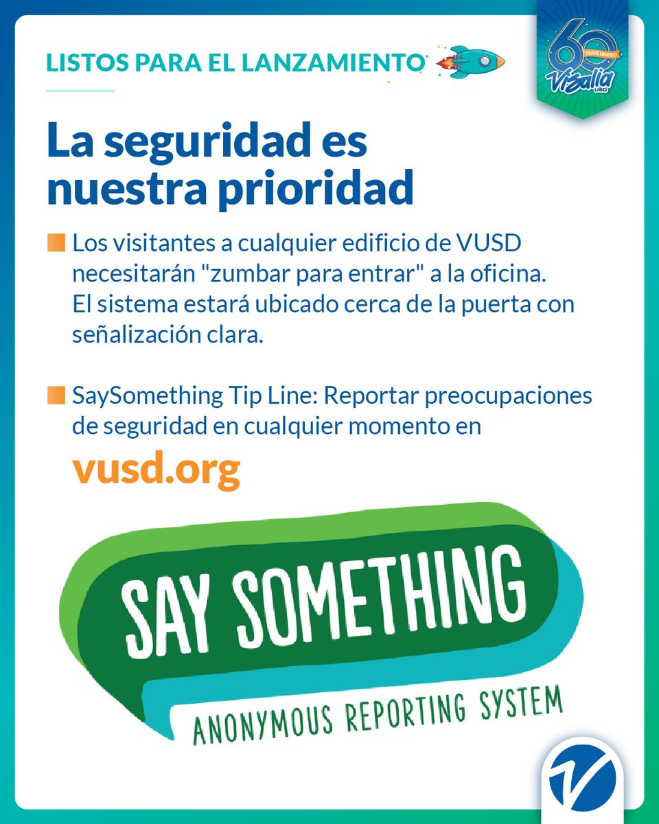 Safety is our priority. We continue to invest in the safety of our students and staff. Check out what’s new with safety.

vusd.org/launchready
#VUSD60