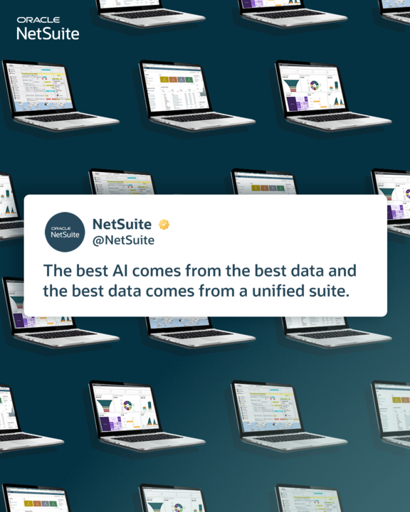 GDMT1983's tweet photo. #AI is only as good as the data you give it, and the best data comes from a unified suite. See how @NetSuite helps businesses cut through the noise with a single source of truth powering better decisions: https://t.co/ZWwdx4V9Oy https://t.co/M8FNn71Bpc