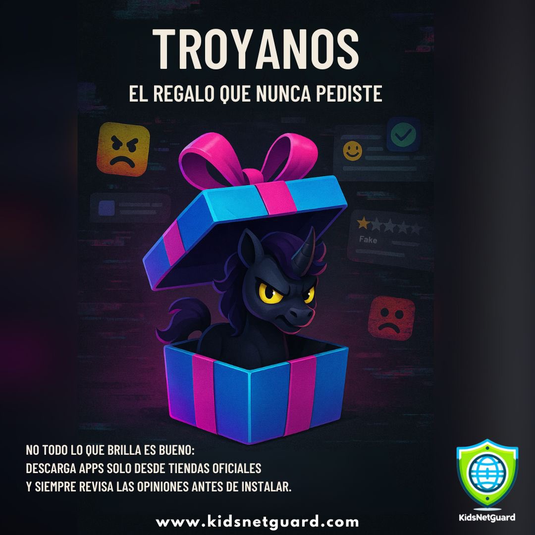 Troyanos: El regalo que nunca pediste

¿Una app genial que termina siendo una trampa?

Puede robar tus contraseñas, espiar tu pantalla o bloquear tu cel.

Instala solo desde tiendas oficiales
Lee bien los comentarios
⚠️ Si suena demasiado bueno… desconfía

#CiberseguridadJuvenil
