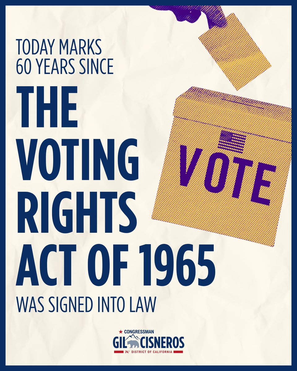 So many generations of Americans fought endlessly for the right to vote. Today, we celebrate the 60-year anniversary of the Voting Rights Act of 1965 being signed into law. We must keep our promise to democracy and continue to work to protect the right to vote.