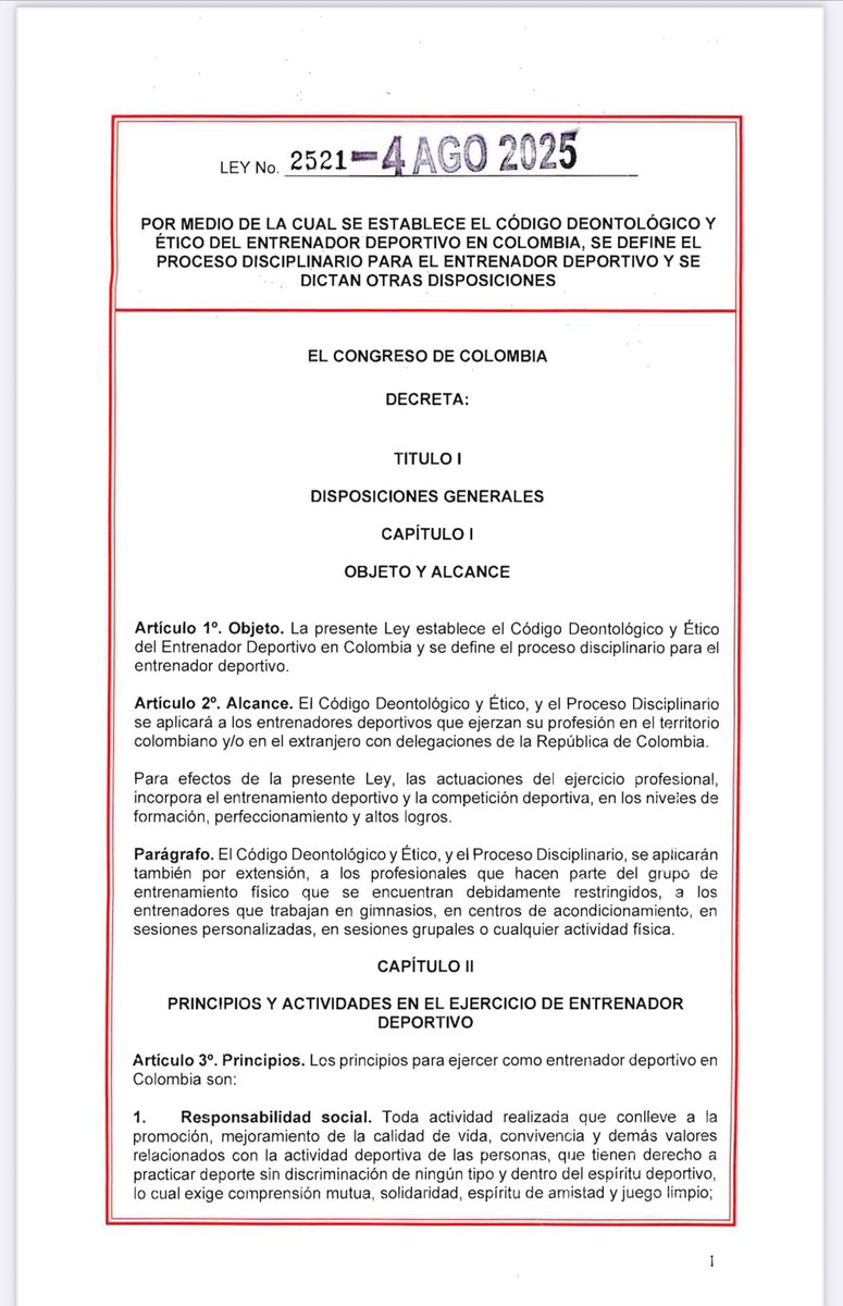 roa_salguero's tweet photo. 📪LEY 2521 DE 2025: Código deontológico y procesal disciplinario para el entrenador deportivo. https://t.co/yesxT5uRoH