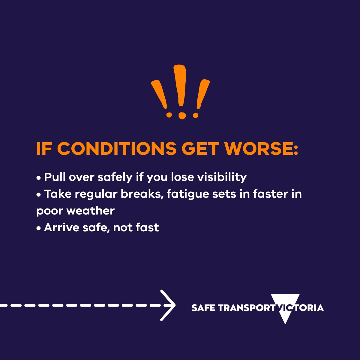 CPVVic's tweet photo. Winter weather means tougher driving conditions.

Before you set out:
✔️ Check the weather and your vehicle
✔️ Drive slower and brake gently
✔️ Avoid floodwater
✔️ Pull over if visibility drops

More safety tips: https://t.co/5M0bgGfjFf
VicTraffic: https://t.co/2s1IBON1w4 https://t.co/c4tSlWWGkb