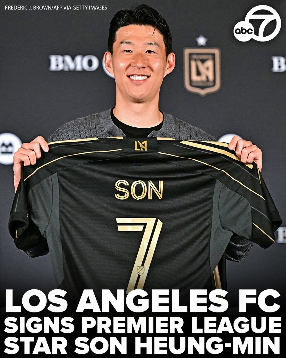 ABC7's tweet photo. "A dream come true. L.A., what a city." 🖤💛⚽

South Korean soccer star Son Heung-Min was formally introduced by LAFC as its newest member during a news conference on Wednesday. https://t.co/ZtmeQiQ2tR https://t.co/KfjKlegsOq