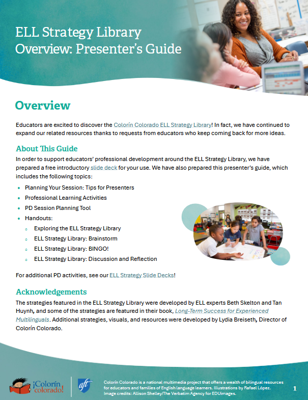 ColorinColorado's tweet photo. How to Use the Colorín Colorado ELL Strategy Library: Ideas for Professional Learning 

This article includes a free slide deck and presenter's guide.

https://t.co/suvYNmFbZx https://t.co/cuZbRPAbwo
