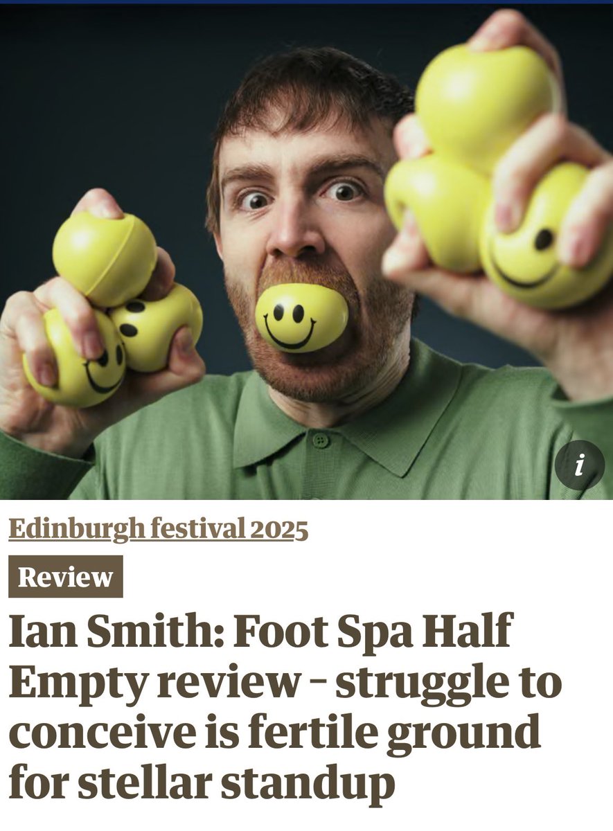 So great to see this ⭐️⭐️⭐️⭐️ review of <a href="/Iansmithcomedy/">Ian Smith</a> in <a href="/guardian/">The Guardian</a> 

theguardian.com/stage/2025/aug…