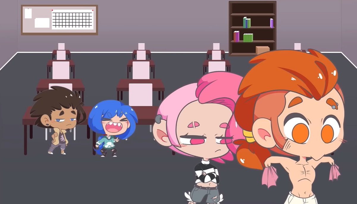 dailyfnafhs's tweet photo. 🧡: Me defino como buena herencia muscular.
💚: Entonces, ¿tu padre debe ser fisicoculturista, no?
🧡: Ese idiota nos abandonó apenas yo nací. Estos músculos los heredé de mamá... ¡Ups!
💙: Me debes un sándwich. Te dije que se rompería la camisa en menos de una semana.

#FHSMini https://t.co/SnJvkdvC2S