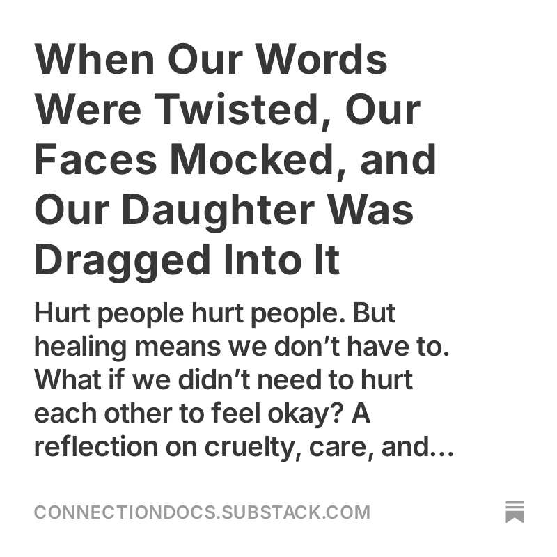 connectiondocs's tweet image. When your face is mocked and your child’s story is twisted for likes… rage rises.
But that’s not the whole story.
Sometimes the deeper strength is in choosing not to fight the way you’ve been fought. connectiondocs.substack.com/p/when-vulnera…
