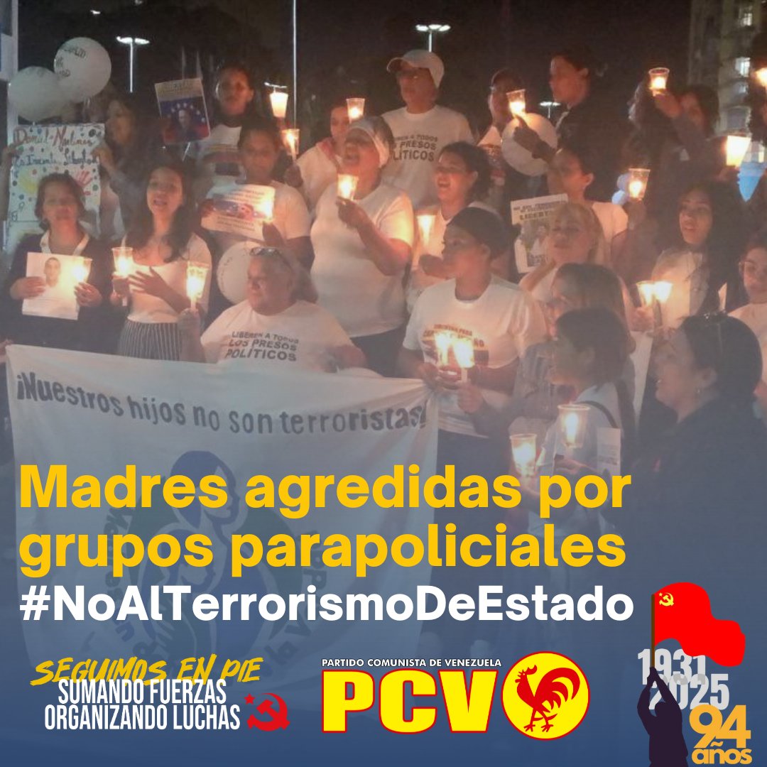 #MadresAgredidas El Partido Comunista de Venezuela condena la agresión ejecutada por grupos parapoliciales contra el Comité de Madres en Defensa de la Verdad, que se encontraba la noche del martes en una vigilia ante el Tribunal Supremo de Justicia.

Las madres exigían la