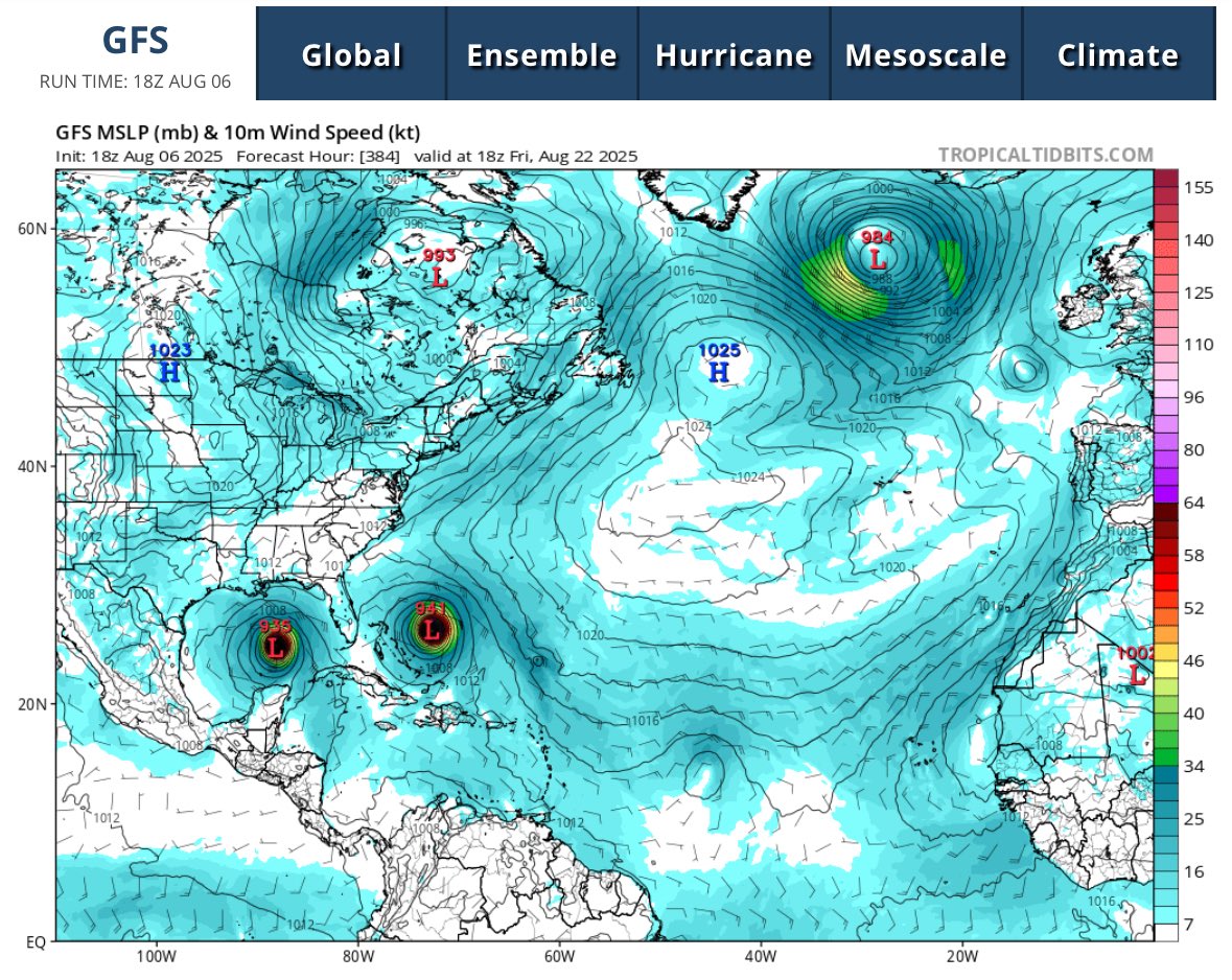 thecaptainandy's tweet photo. @tropicalupdate Latest GFS run has something special in store for Florida! Obviously way too far to give this a second glance but still wild to imagine! https://t.co/thQugD0gT0