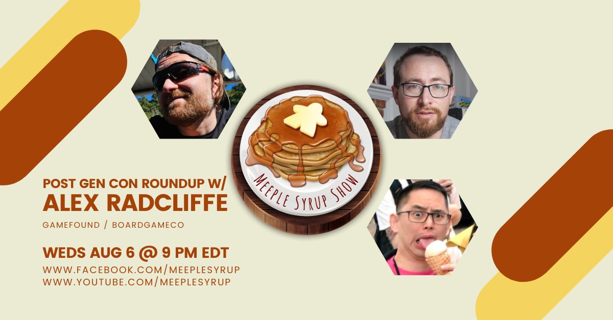 Meeple Syrup (@meeplesyrup) on Twitter photo π²βοΈ
Back in the saddle after Gen Con <a href="/DrayerInk/">Drayer Ink β‘οΈ BlueSky β€π§‘πππππ€</a> and <a href="/SenFoongLim/">Sen-Foong Lim</a> talk to Alex Radcliffe re: the con, his work at BoardGameCo, and what's happening over at <a href="/gamefound/">Gamefound</a>!
Join us live at facebook.com/MeepleSyrup or youtube.com/MeepleSyrup. Come chat! π²βοΈ
Back in the saddle after Gen Con <a href="/DrayerInk/">Drayer Ink β‘οΈ BlueSky β€π§‘πππππ€</a> and <a href="/SenFoongLim/">Sen-Foong Lim</a> talk to Alex Radcliffe re: the con, his work at BoardGameCo, and what's happening over at <a href="/gamefound/">Gamefound</a>!
Join us live at facebook.com/MeepleSyrup or youtube.com/MeepleSyrup. Come chat!