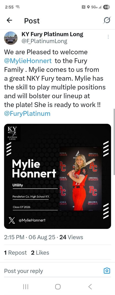 My travelball team ended after the summer, I had to do something I hadn't done in 6 years. I had to try out for another team. I am happy to say I have a new home. I am excited to start the fall with <a href="/F_PlatinumLong/">KY Fury Platinum Long</a>.