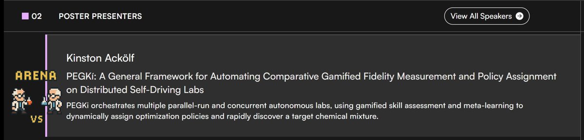 KinstonWithoutG's tweet photo. Presenting my poster at Accelerated Conference 2025 (@acceleration_c ) in Toronto next week! I’ll be sharing PEGKi – a framework for gamified fidelity measurement &amp; policy assignment in SDLs.

🧪 Poster 56 – Day 2 (Aug 12)

#AI #SelfDrivingLabs #MachineLearning #Accelerated2025 https://t.co/ibN8JCKTNL