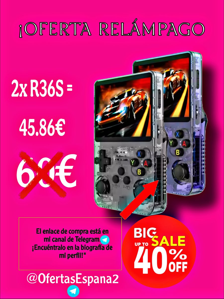 hmi_dou's tweet photo. 🔥 ¡OFERTÓN! Consola R36S x2 UNIDADES ¡45.86€! 🎮

✅ Código descuento: CTES05 (-5€)
🚀 Envío rápido + garantía
🛒 COMPRA YA: 
🔗 https://t.co/p44Uo1D5hO
📢 Más chollos gaming:
👉 @OfertasEspana2 
🔗 https://t.co/C1ygBi06K8
#descuentos #comprasonline #ofertas #ahorro #shopping https://t.co/nbaeyXYEYa