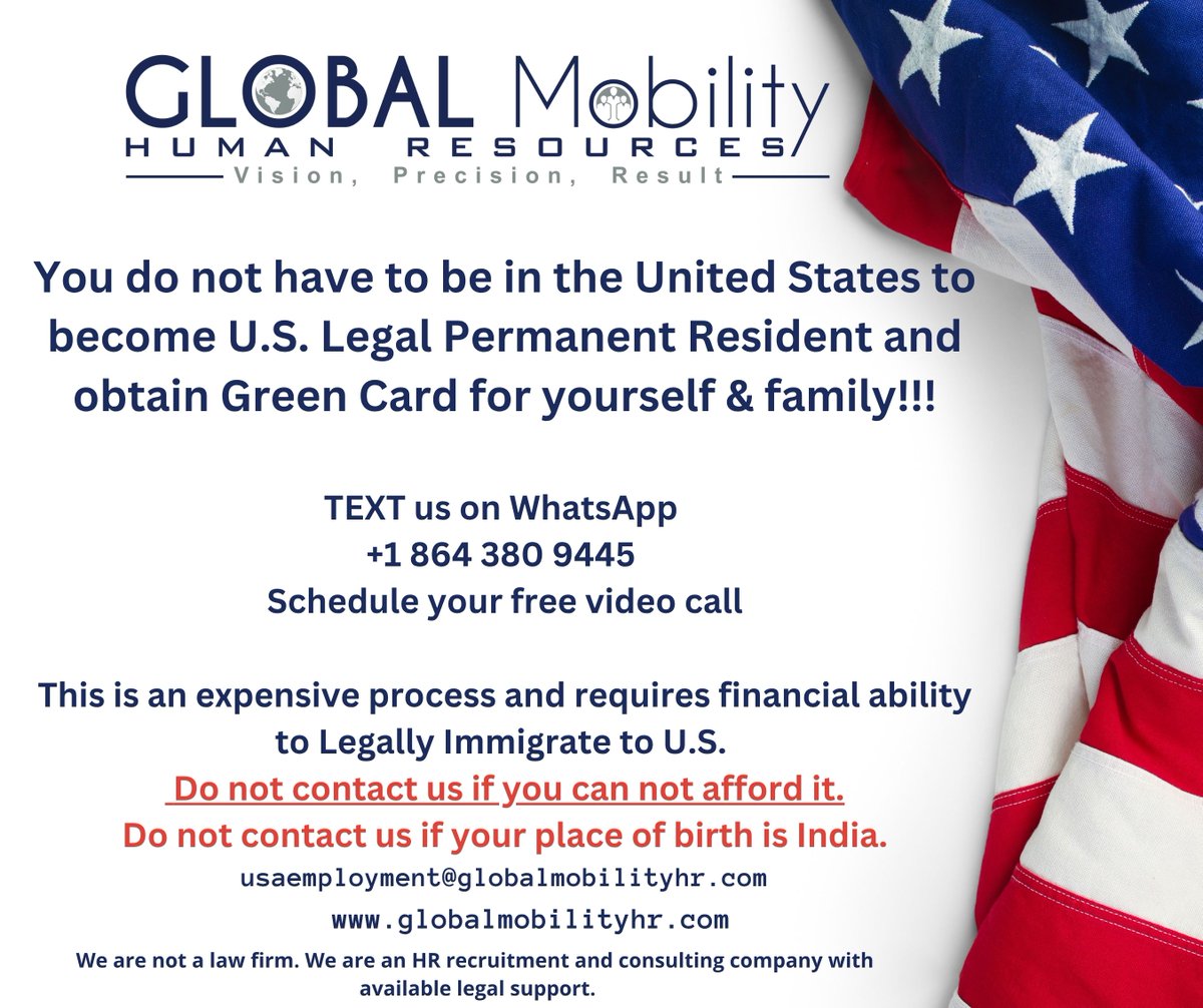 1globalmobility's tweet photo. For additional questions send us a TEXT on WhatsApp +1 864-380-9445
1. If your country of birth is India, we will not be able to assist due to LONG processing times.
2. If you have overstayed your legal status in U.S. WE WILL NOT BE ABLE TO ASSIST. https://t.co/P93pxHAukC