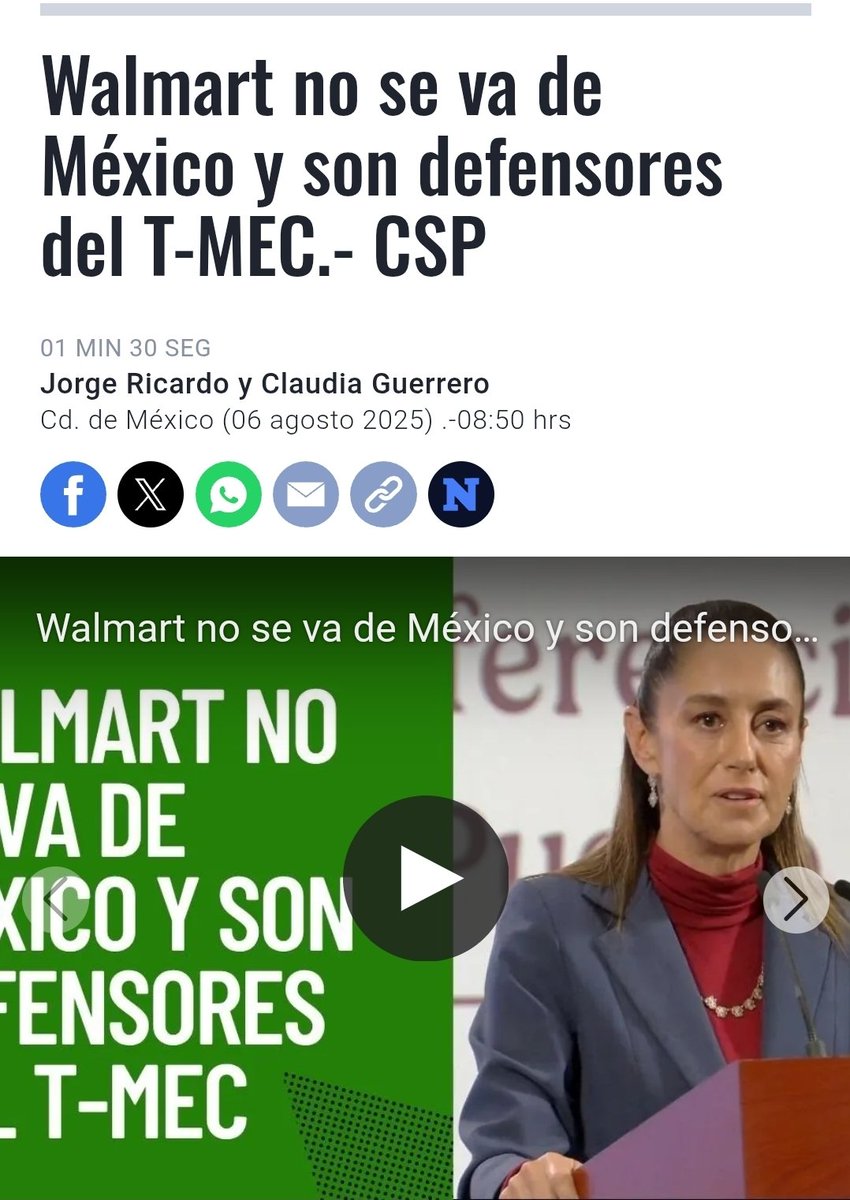 MéxicoSi🇲🇽 (@marceloe2024) on Twitter photo La empresa <a href="/Walmart/">Walmart</a> no se va de México y son defensores del T-MEC.-
Así lo confirmó la Dra <a href="/Claudiashein/">Claudia Sheinbaum Pardo</a> al reunirse con <a href="/DougMcMillon/">Doug McMillon</a> y su equipo.
Acompañó a la Presidenta en representación del Secretario de <a href="/SE_mx/">Economía México</a> Marcelo <a href="/m_ebrard/">Marcelo Ebrard C.</a> el Dr <a href="/vidallerenas/">vidal llerenas</a>
share.google/TmBXfz933LWe8q… La empresa <a href="/Walmart/">Walmart</a> no se va de México y son defensores del T-MEC.-
Así lo confirmó la Dra <a href="/Claudiashein/">Claudia Sheinbaum Pardo</a> al reunirse con <a href="/DougMcMillon/">Doug McMillon</a> y su equipo.
Acompañó a la Presidenta en representación del Secretario de <a href="/SE_mx/">Economía México</a> Marcelo <a href="/m_ebrard/">Marcelo Ebrard C.</a> el Dr <a href="/vidallerenas/">vidal llerenas</a>
share.google/TmBXfz933LWe8q…