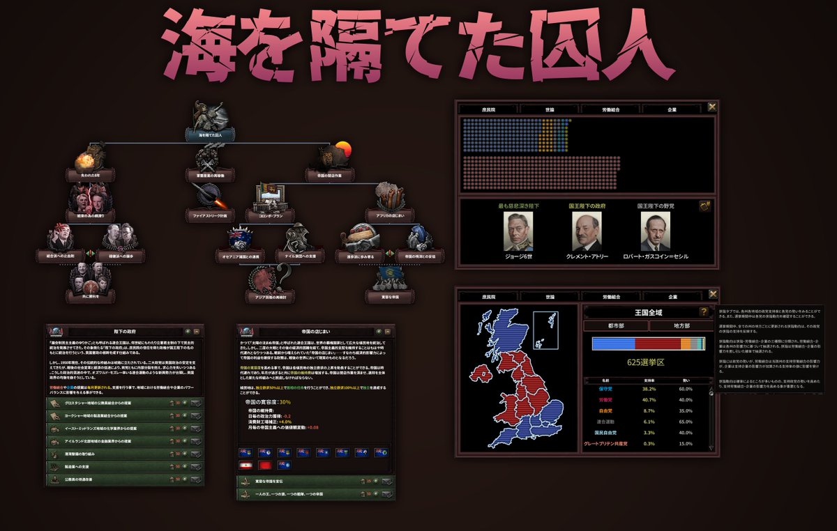sun_ssw's tweet photo. #SSW #SSWMOD #HoI4
ヨーロッパの自由と民主主義の最後の砦となった連合王国は、正にゲルマニア合意の海を隔てた囚人である。

次回アップデートでコンテンツが刷新される連合王国では、王国臣民の世論に気をかけながら、再軍備や植民地政策を進める民主主義国家ならではのプレイ体験が可能だ。 https://t.co/vg2yEL6dKN