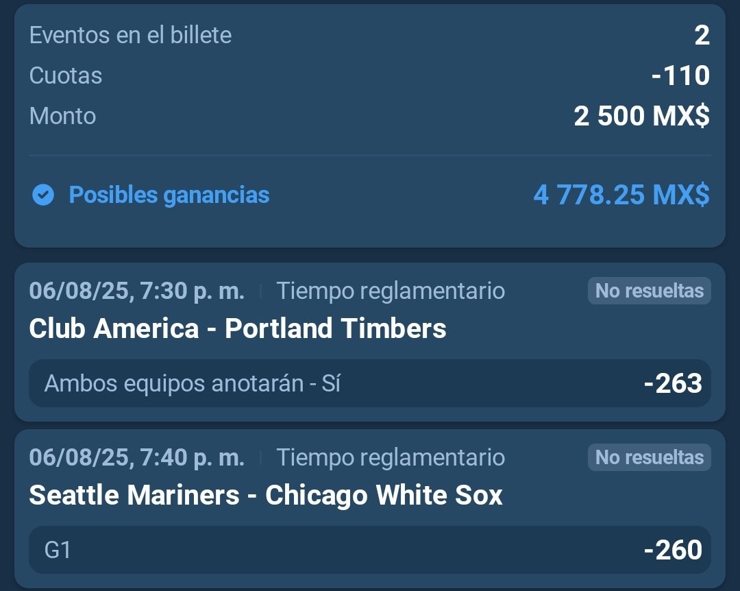 pickselpatron2's tweet photo. ‼️1er paso reto escalera $2500=25000, cada quien inicia con lo que quiera y pueda🫡🔥
👇🏻👇🏻👇🏻
⚾️mariners a ganar
⚽️america vs Portland ambos anotan 
Dejen sus rt y ♥️ si me siguen https://t.co/U9xj87YIYJ