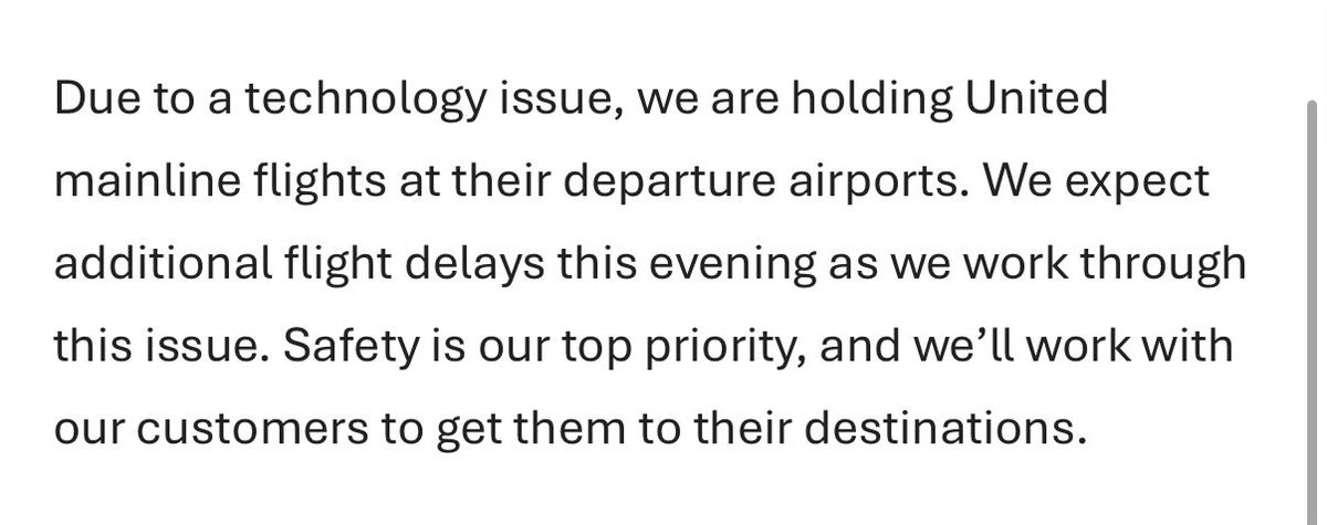 United Airlines is having a system outage that’s prompted it to hold departures. The airline has requested ground stops for UA flights at DEN, EWR, IAH, ORD and SFO currently. 
United expects additional delays this evening.