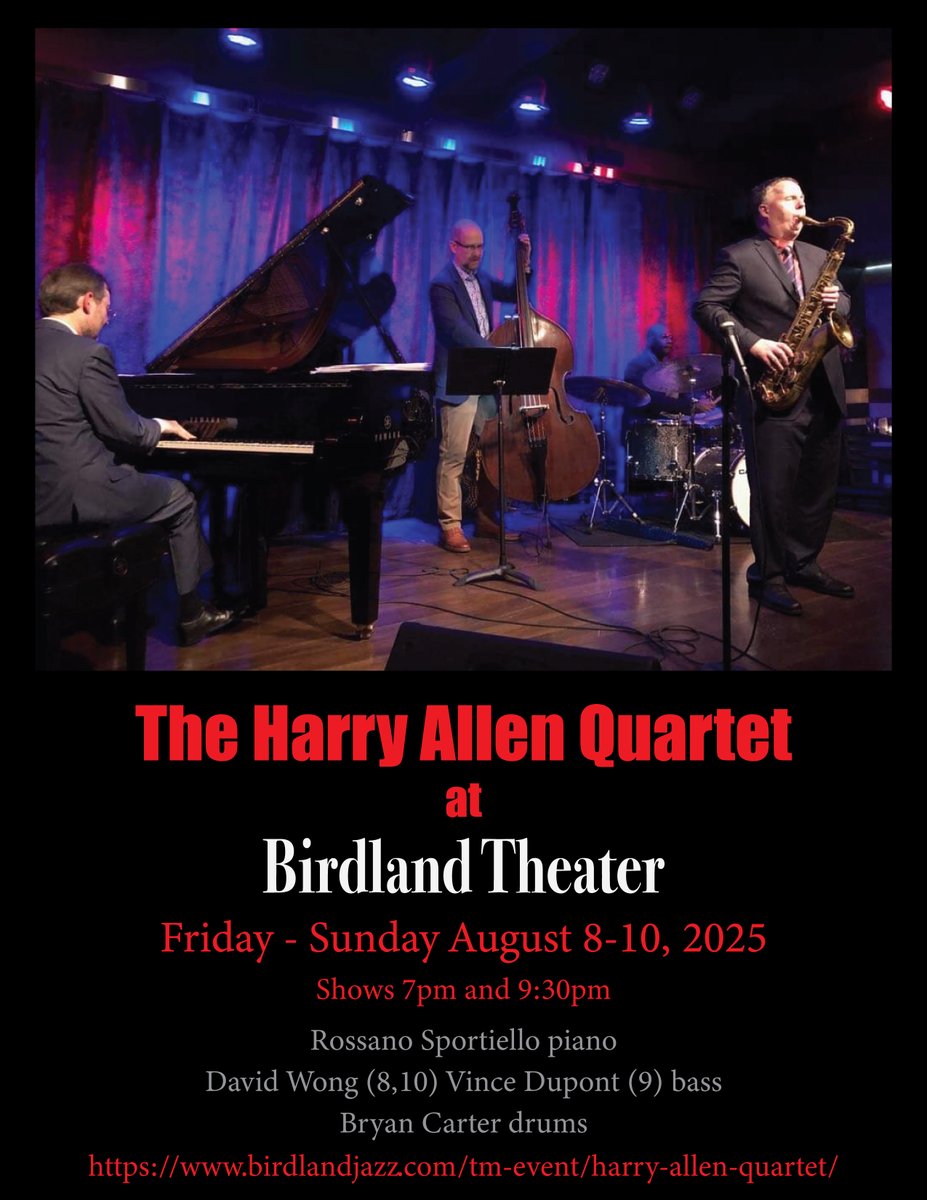 This weekend I'll be at Birdland Theater with Rossano Sportiello, David Wong, Vince Dupont and Bryan Carter!