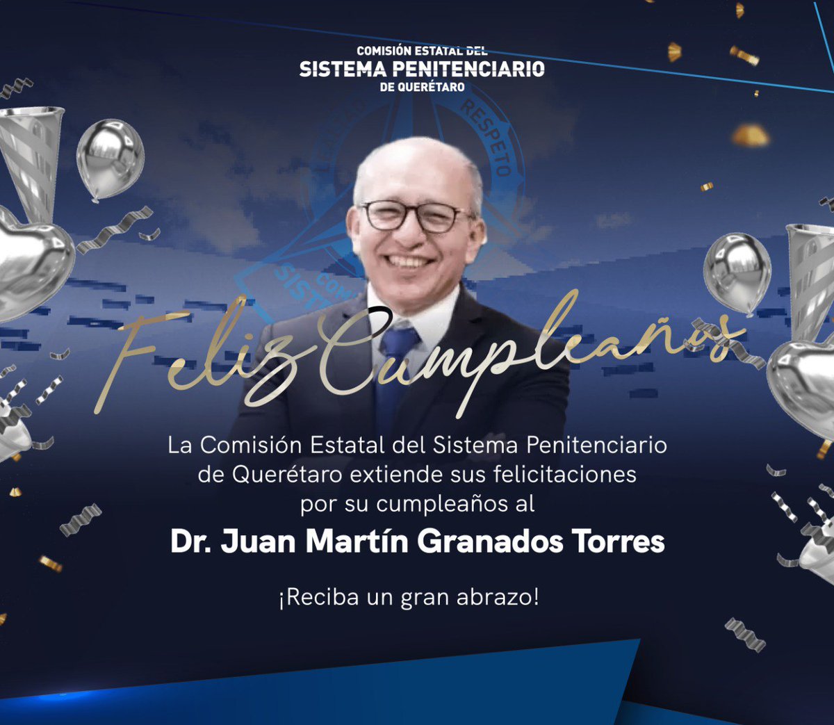 Comisión Estatal del Sistema Penitenciario de Qro (@cespq_qro) on Twitter photo Desde la Comisión Estatal del Sistema Penitenciario de Querétaro enviamos nuestras felicitaciones al Dr. Juan Martín Granados Torres (<a href="/Dr_JuanMartinGT/">Dr. Juan Martín Granados Torres</a>) en este día especial. 🎂 ¡Muchas felicidades! 🙌🏼 Desde la Comisión Estatal del Sistema Penitenciario de Querétaro enviamos nuestras felicitaciones al Dr. Juan Martín Granados Torres (<a href="/Dr_JuanMartinGT/">Dr. Juan Martín Granados Torres</a>) en este día especial. 🎂 ¡Muchas felicidades! 🙌🏼