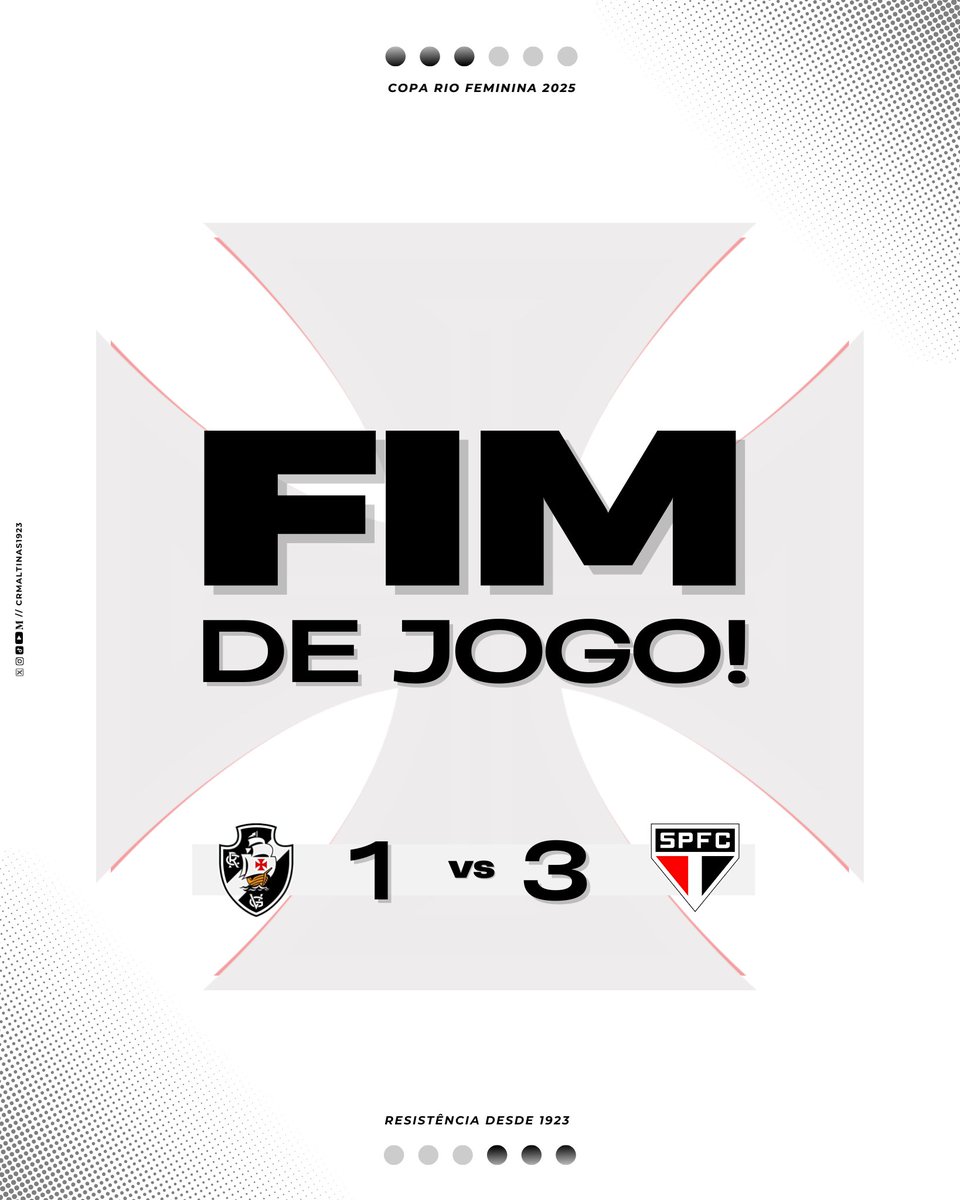 crmaltinas1923's tweet photo. Fim de jogo em São Januário.
O Vasco da Gama encerra sua participação na Copa do Brasil.
#VascoFeminino #CDBF https://t.co/8wnFzFp8BQ