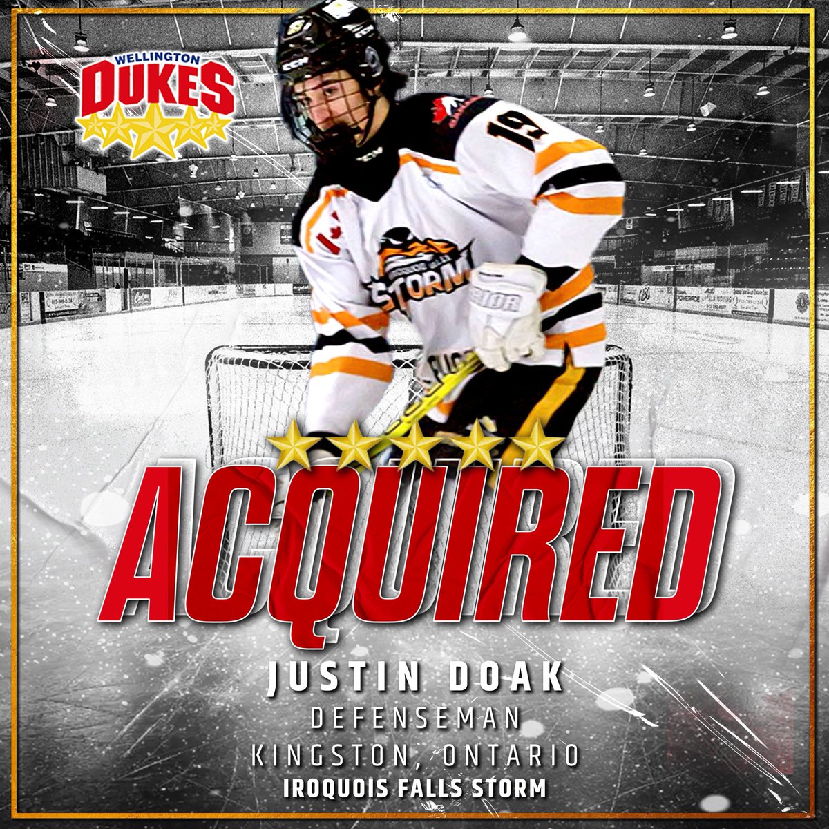 The Wellington Dukes are excited to announce the acquistion of 2008 born defenseman Justin Doak in exchange for a PDF! 

The Kingston, Ontario native played last season with the Iroquois Falls Storm of the NOJHL! 

Welcome to Welly, Justin!